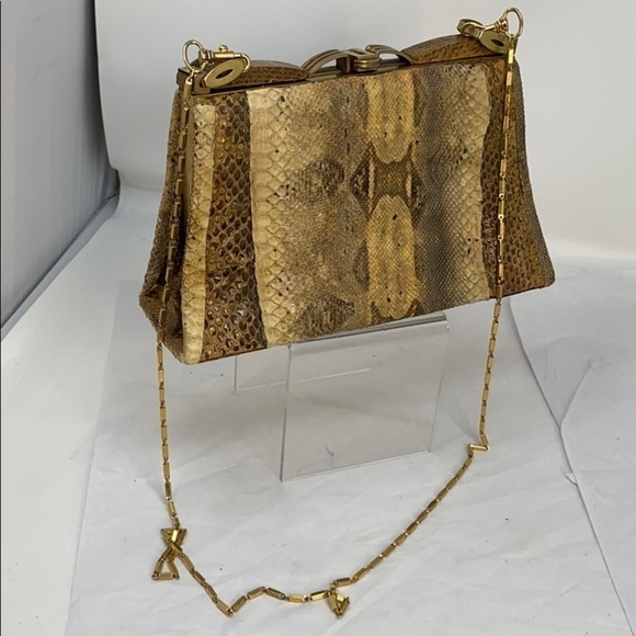 Vintage Structured Brass Frame Snakeskin Purse - Picture 1 of 13